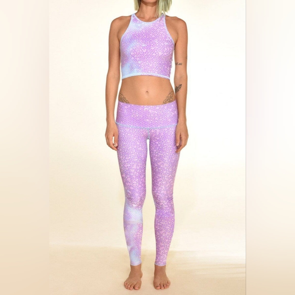 Teeki L Pink Mermaid Fairy Queen Leggings & M/L Tank Crop Top